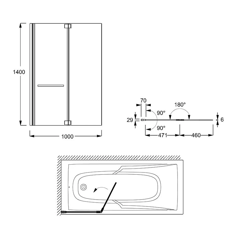 Шторка для ванны Jacob Delafon Adequation черный матовый E4931-BL 140х100 см