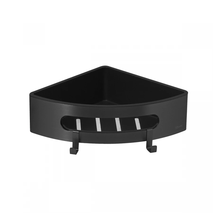 Полка для душа Lemark Shelf Line угловая с крючками черный вставка пластик черный 9772047