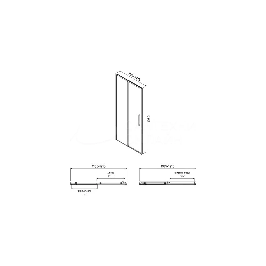 Душевая дверь Iddis Slide черный алюминиевый профиль SLI6BS2i69 120х195 см