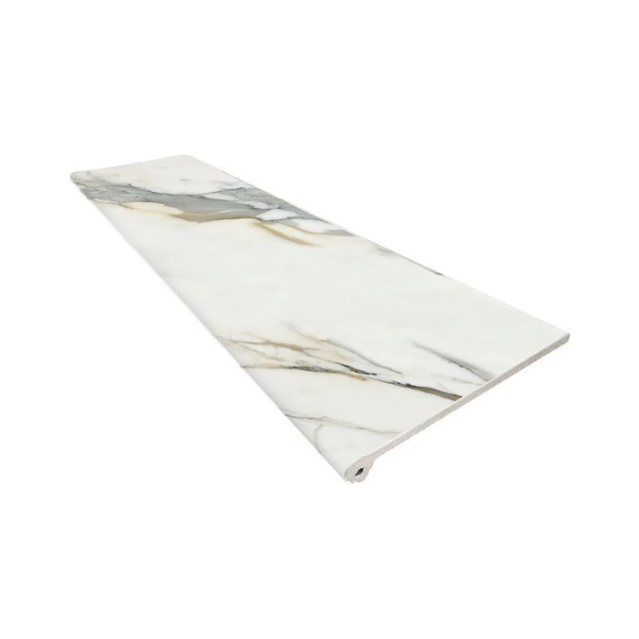 Ступень из керамогранита Ape Ceramica Calacatta Borghini Peldano Fior C1 матовая белая A036805 120х33 см