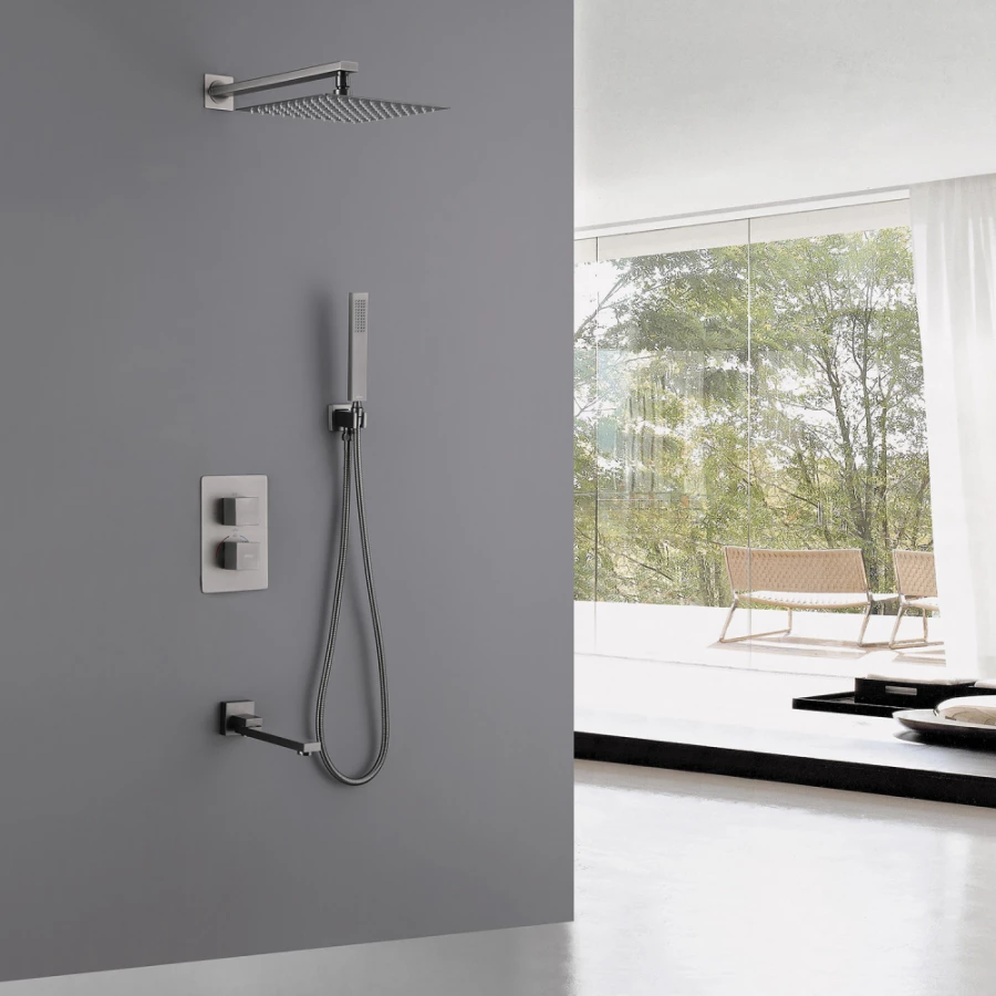 Душевая система Abber Daheim скрытого монтажа с изливом термостат никель AF8250NG