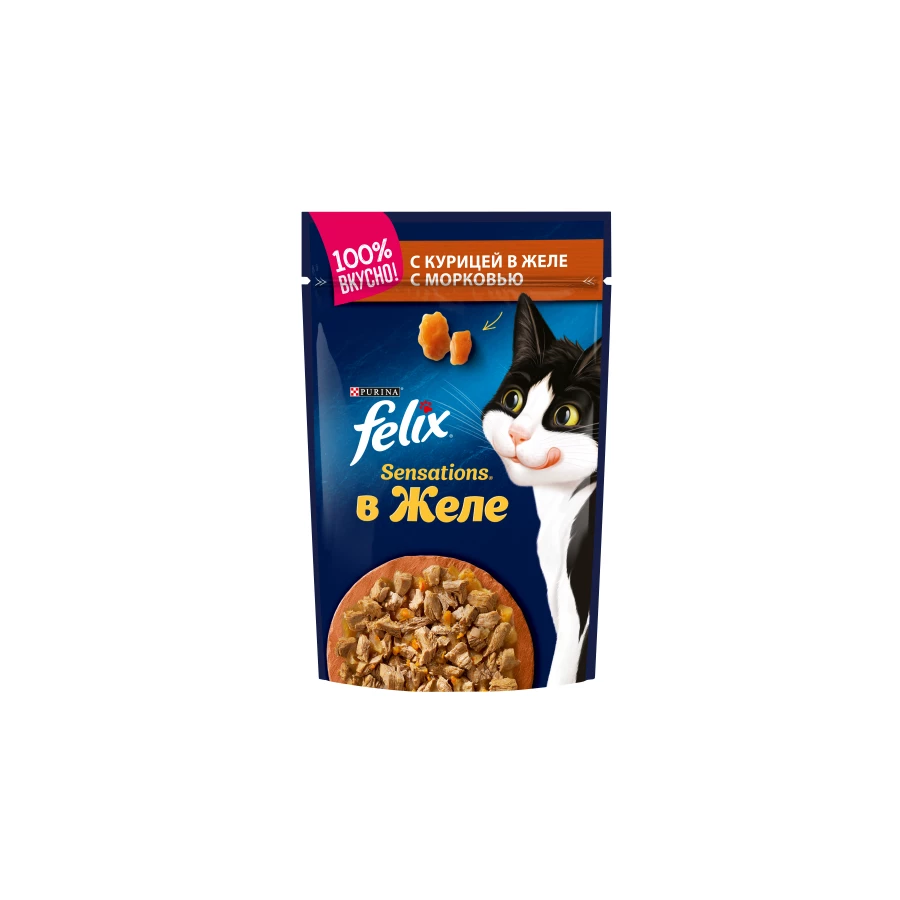 Консервы Felix Sensations для кошек, с курицей в желе с морковью пауч 85 г