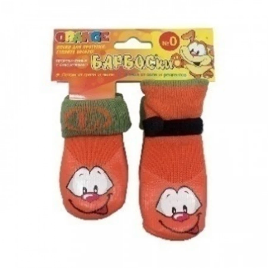 Носки для собак БАРБОСки № 0 высокое латексное покрытие оранжевые с принтом 156000
