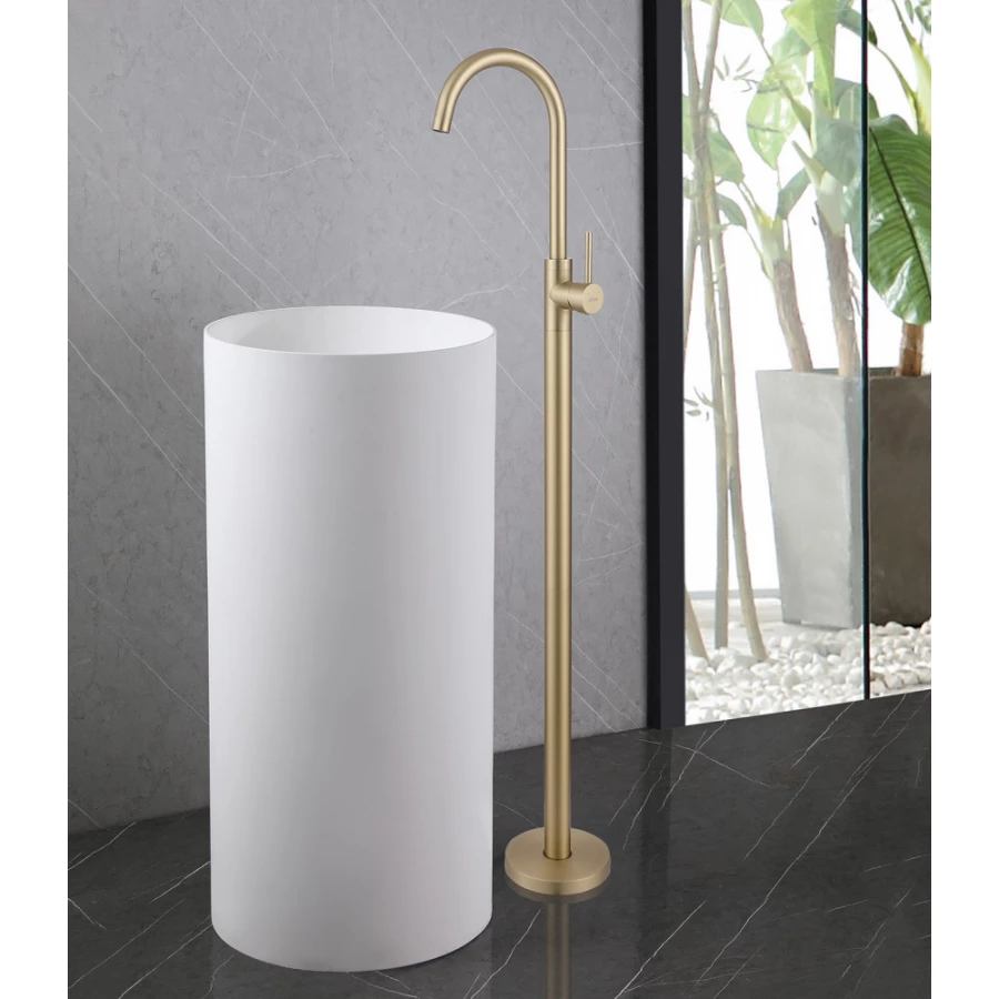 Смеситель Abber Wasser Kreis напольный для раковины золото матовое AF8141G