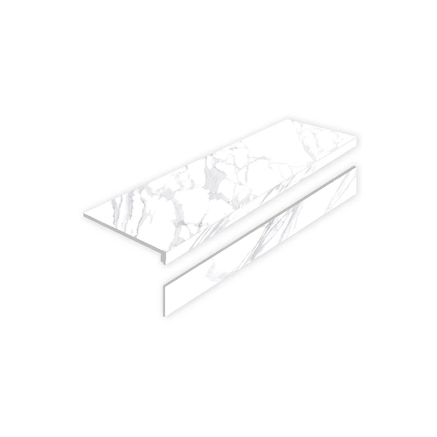 Ступень с подступенником из керамогранита Staro L Porcelain Step Statuario Calipso Matt матовая белая 120х32 см