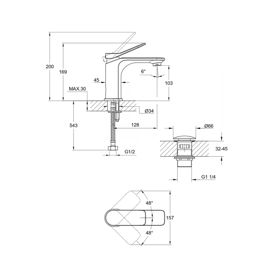 Смеситель для раковины Cersanit Odra однорычажный клик клак 63050