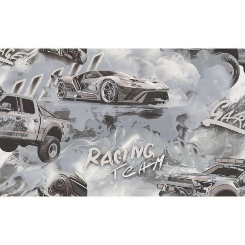 Обои флизелиновые Palitra Home Racing Team HomeColor серые HC72349-41 1,06х10,05 м