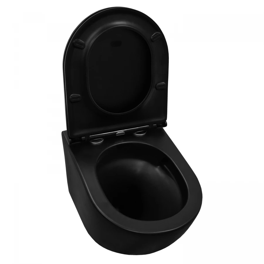 Унитаз подвесной Azario Grado безободковый система антивсплеск торнадо с быстросъемным сиденьем микролифт черный матовый AZ-0046-UQ1-MB 37х49х36 см