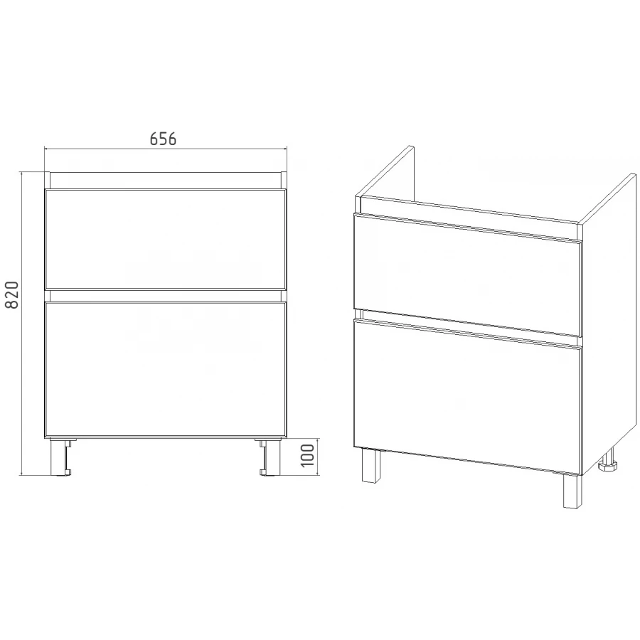 Тумба Viant Мальта Cомо 70 2 ящика VMAL70CO-T2Y 65.5х82x42.5