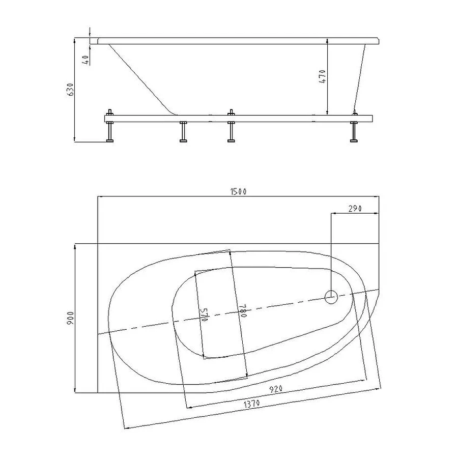 Ванна акриловая Aquatek Дива правая без гидромассажа DIV150-0000002 150x90 см
