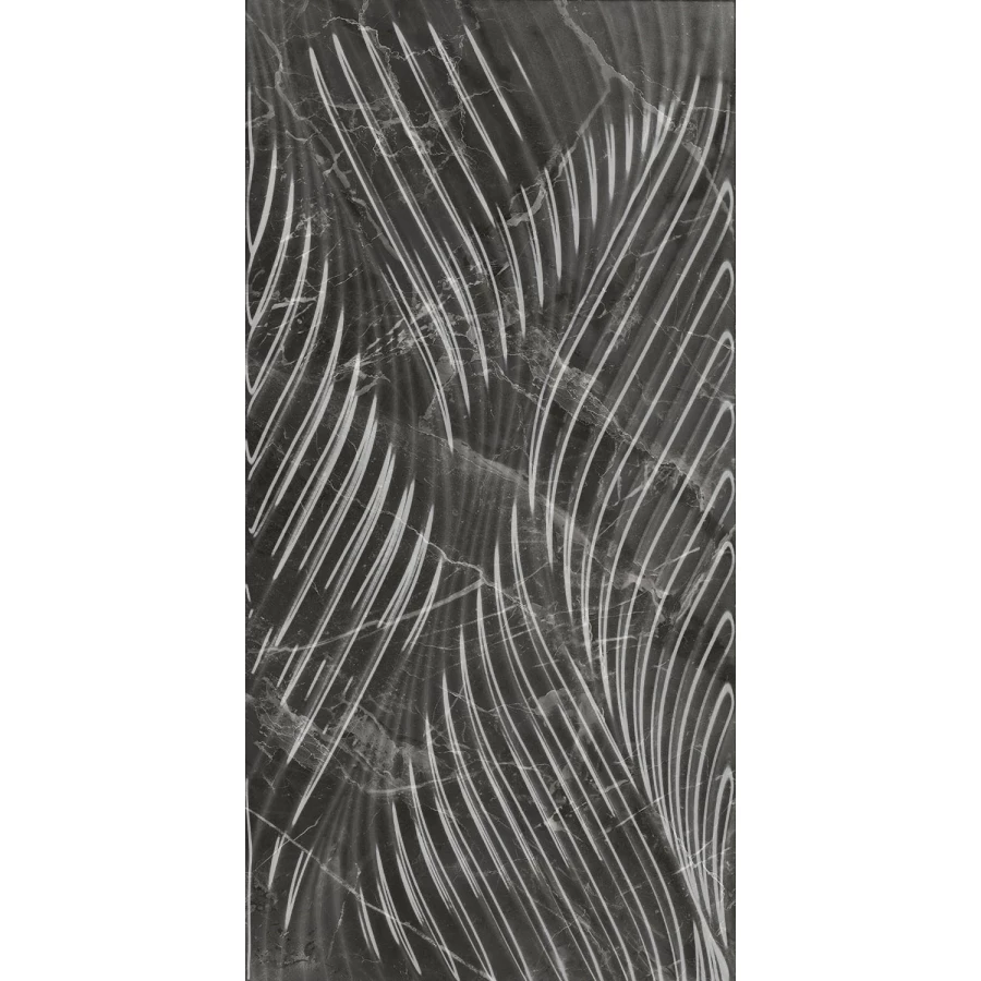 Плитка настенная Kerama Marazzi Коррер структура обрезная глянцевая чёрная 11282R 60x30 см