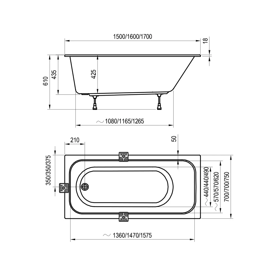 Ванна Ravak Chrome Slim белая C721300000 150х70 см