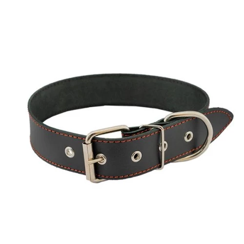 Ошейник для собак Homepet кожаный простой двойной простроченный двухслойный черный 30 мм 41-53 см