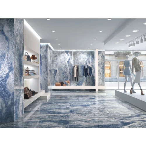 Керамогранит Tagina Onyx Diamond Aquaris Luc Ret глянцевый голубой 148055 120х60 см