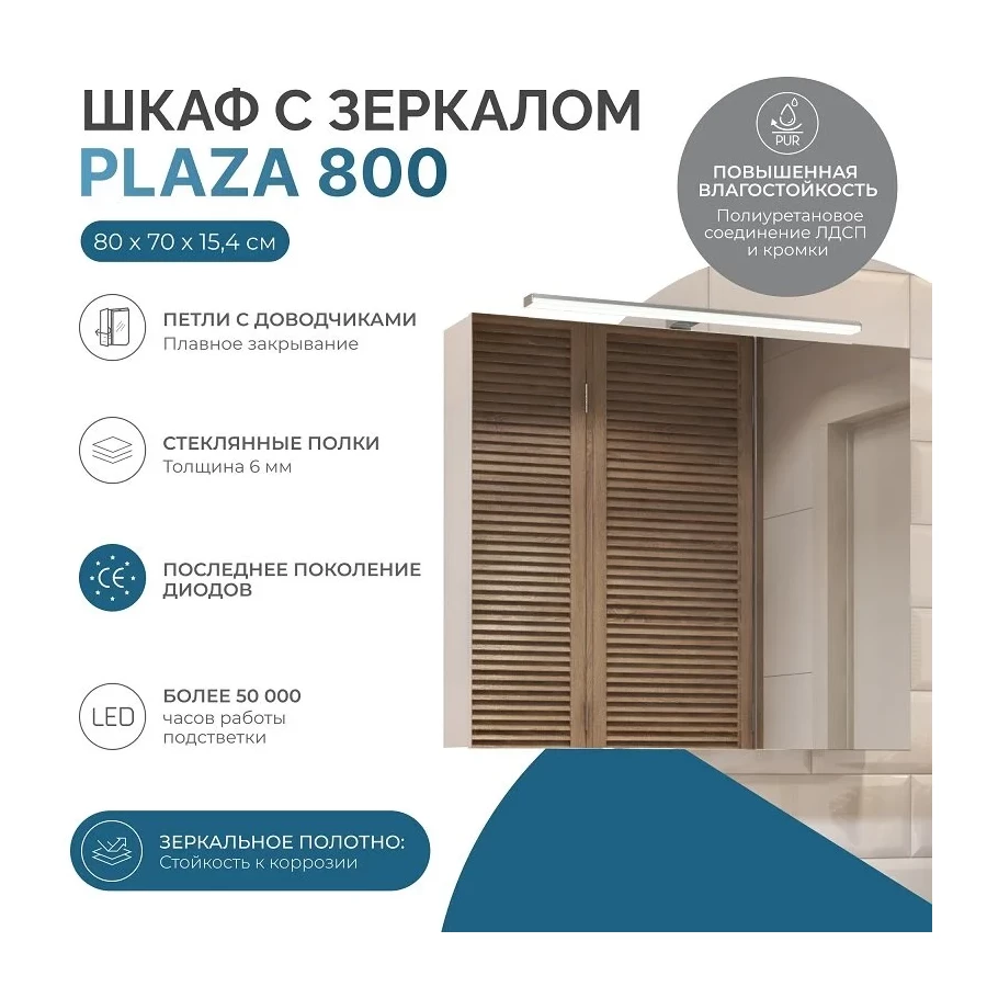 Зеркало шкаф Vigo Plaza 800 навесной со светильником zsh.PLA.80.El 80x70 см