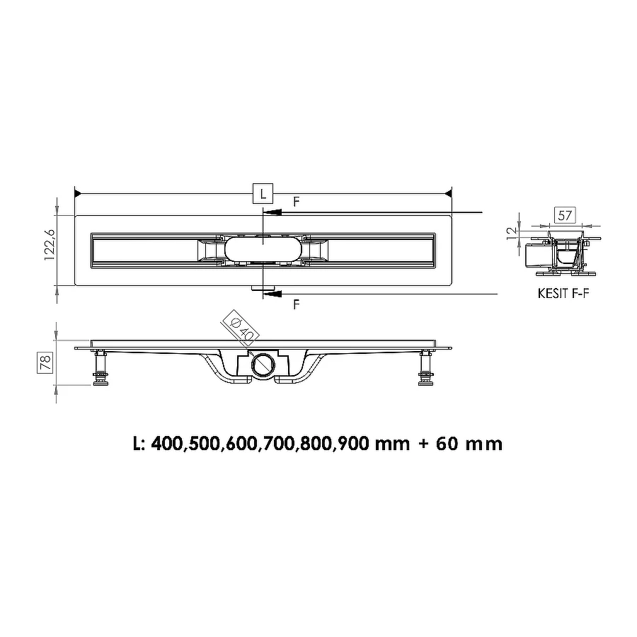 Дренажный канал Timo с решеткой Strip из нержавеющей стали Smart Plus SMP-SG60-LS40 DRY 60 см