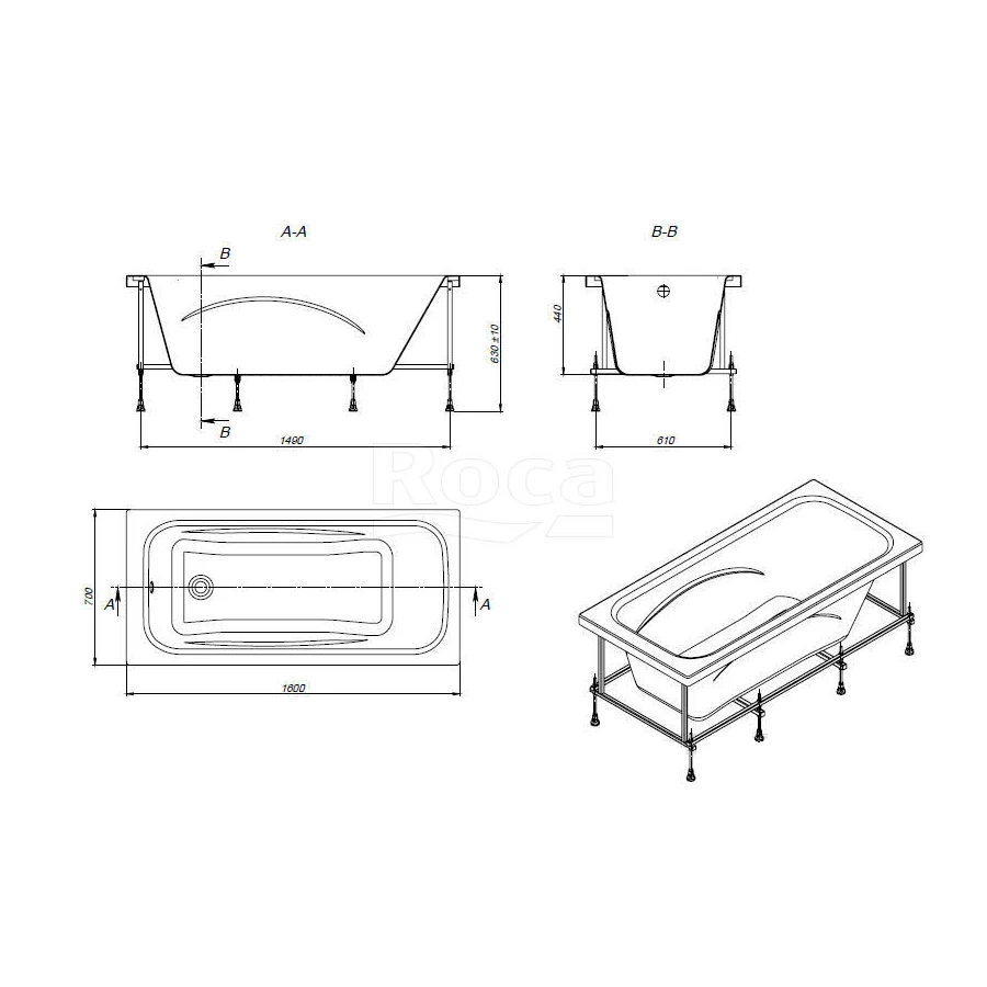 Ванна акриловая Roca Line прямоугольная Z.RU93.0.298.5 160х70 см