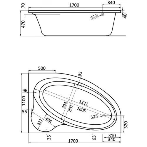 Ванна акриловая Santek Эдера правосторонняя белая 1.WH11.1.994 170x110 см