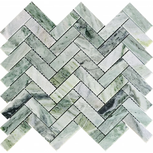 Мозаика Pixel mosaic Мрамор Jet Green чип 23х73 сетка Полированная PIX 320 31,7х28,2 см