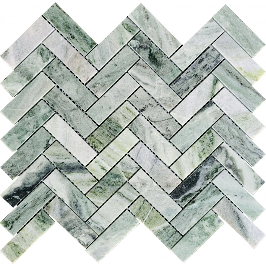 Мозаика Pixel mosaic Мрамор Jet Green чип 23х73 сетка Полированная PIX 320 31,7х28,2 см