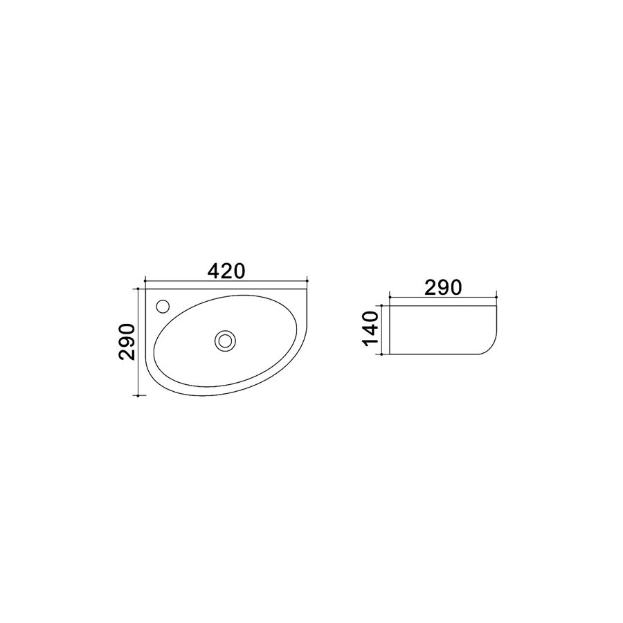 Раковина Azario подвесная левая белая AZ-4519A 42х29х14 см