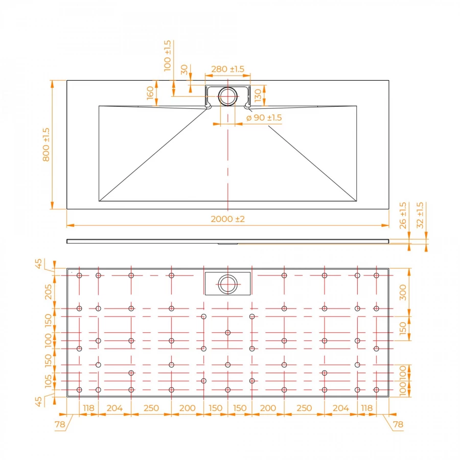 Душевой поддон прямоугольный RGW TKS-G Графит 553802820-12 200х80 см