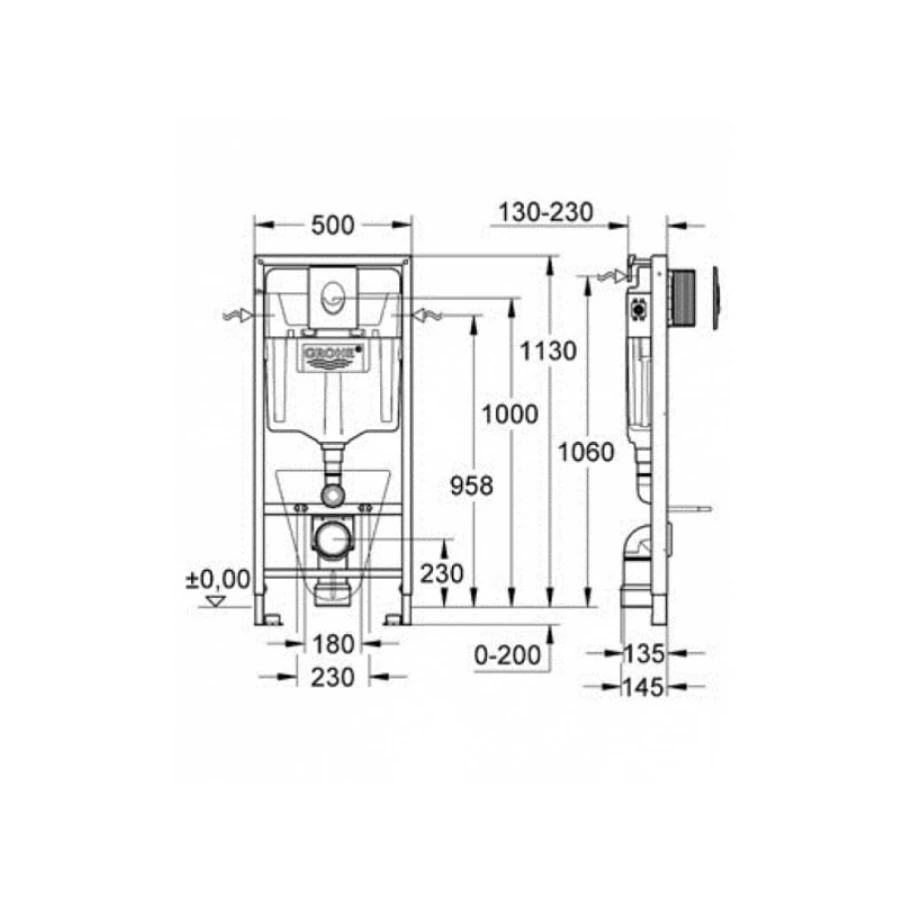 Система инсталяции Grohe для подвесного унитаза 3 в 1, Rapid SL, Grohe 38811KF0