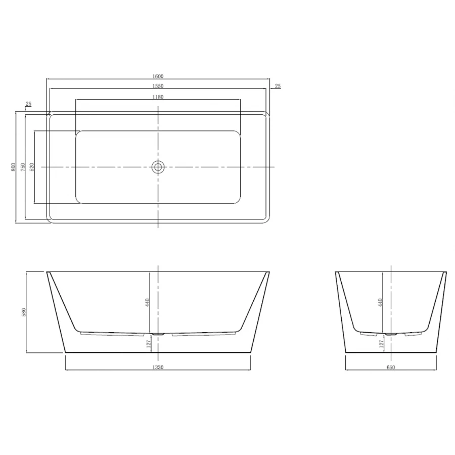 Ванна акриловая Azario Lincoln свободностоящая в комплекте с сифоном и металлической рамой LIN16080 160х80х58 см