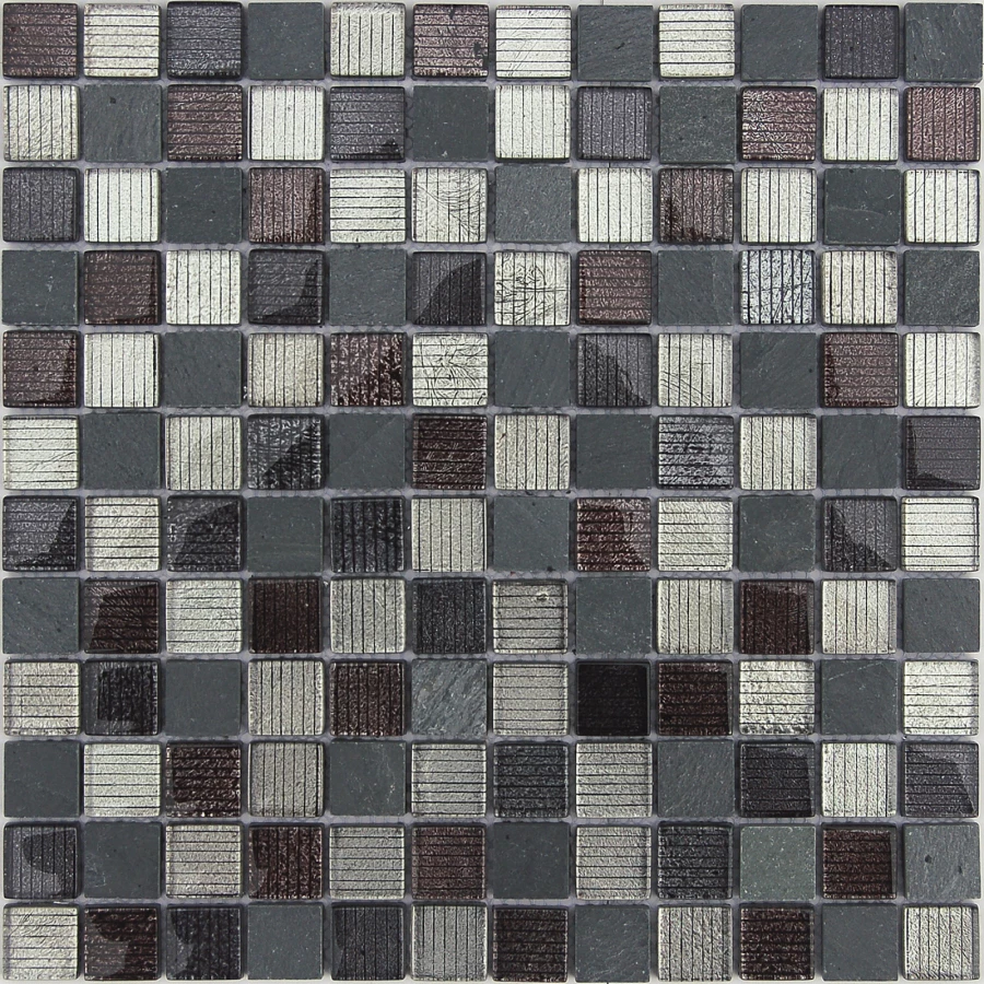 Мозаика из стекла и натурального камня Caramelle Mosaic Alcantara Nero многоцветный 29,8x29,8 см