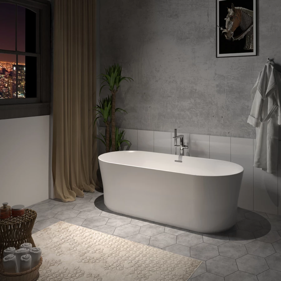 Ванна акриловая Azario Kenston свободностоящая в комплекте с сифоном и металлической рамой KEN17080 170х80х60 см