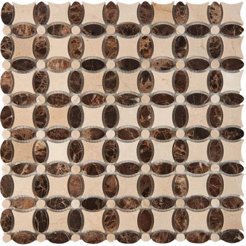 Мозаика Pixel mosaic Мрамор Cream marfil Dark Еmperador чип 32x32 мм сетка Полированная Pix 283 33,6х33,6 см