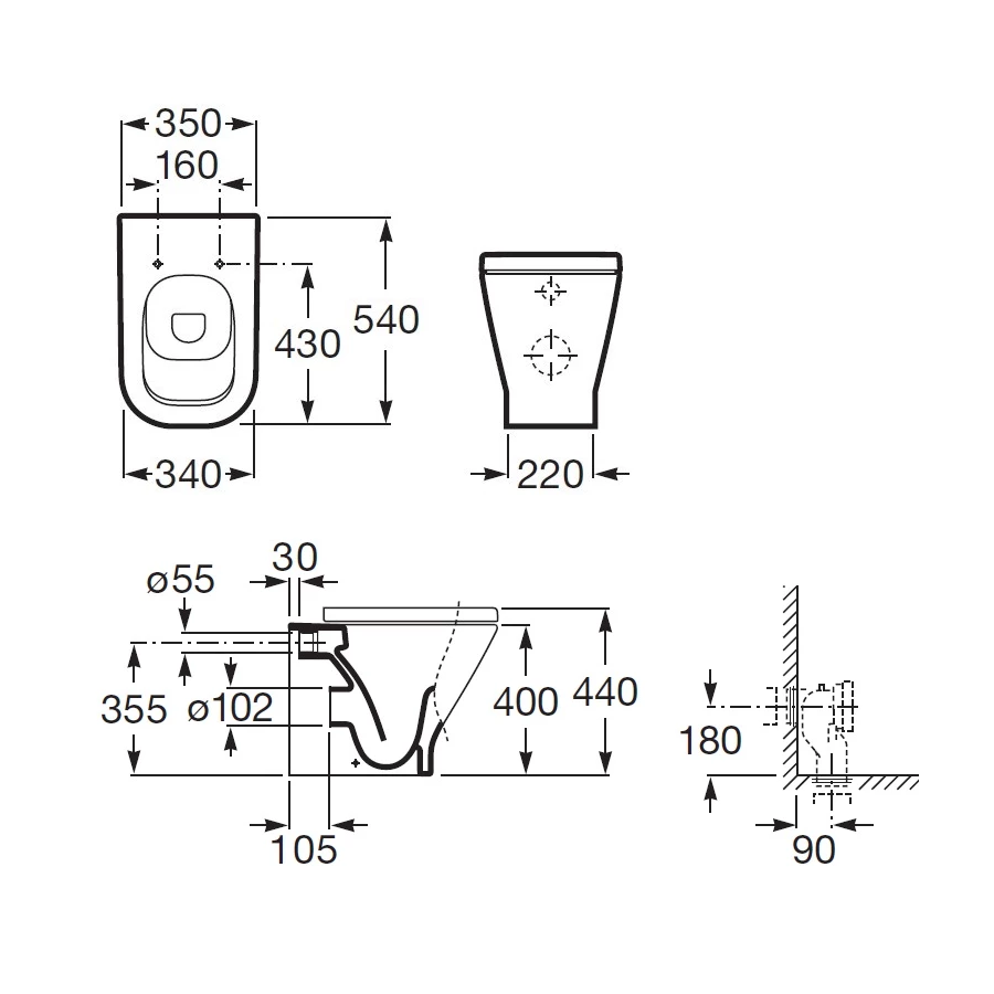 Комплект Roca The Gap Pack приставной унитаз, бачок, клавиша, сиденье 893109000