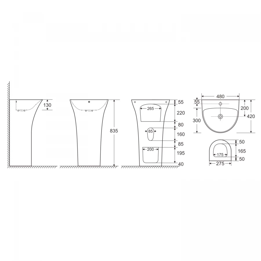 Раковина напольная Azario Fretta Round отдельностоящая AZ-307 48x42x83.5
