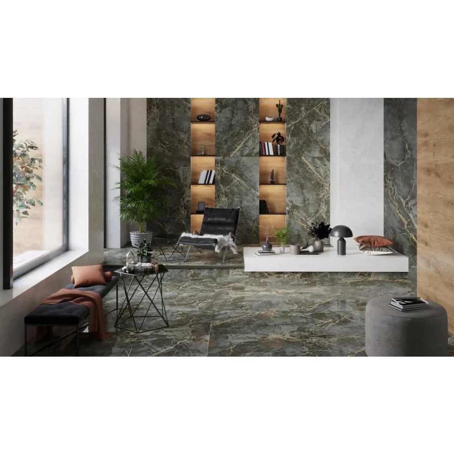 Керамогранит Meili Ceramic Aran Polish глянцевый серо-коричневый 160х80 см