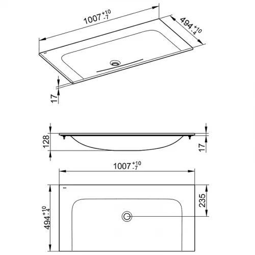 Керамический умывальник Keuco Plan 32970311001 1007x17x494 mm