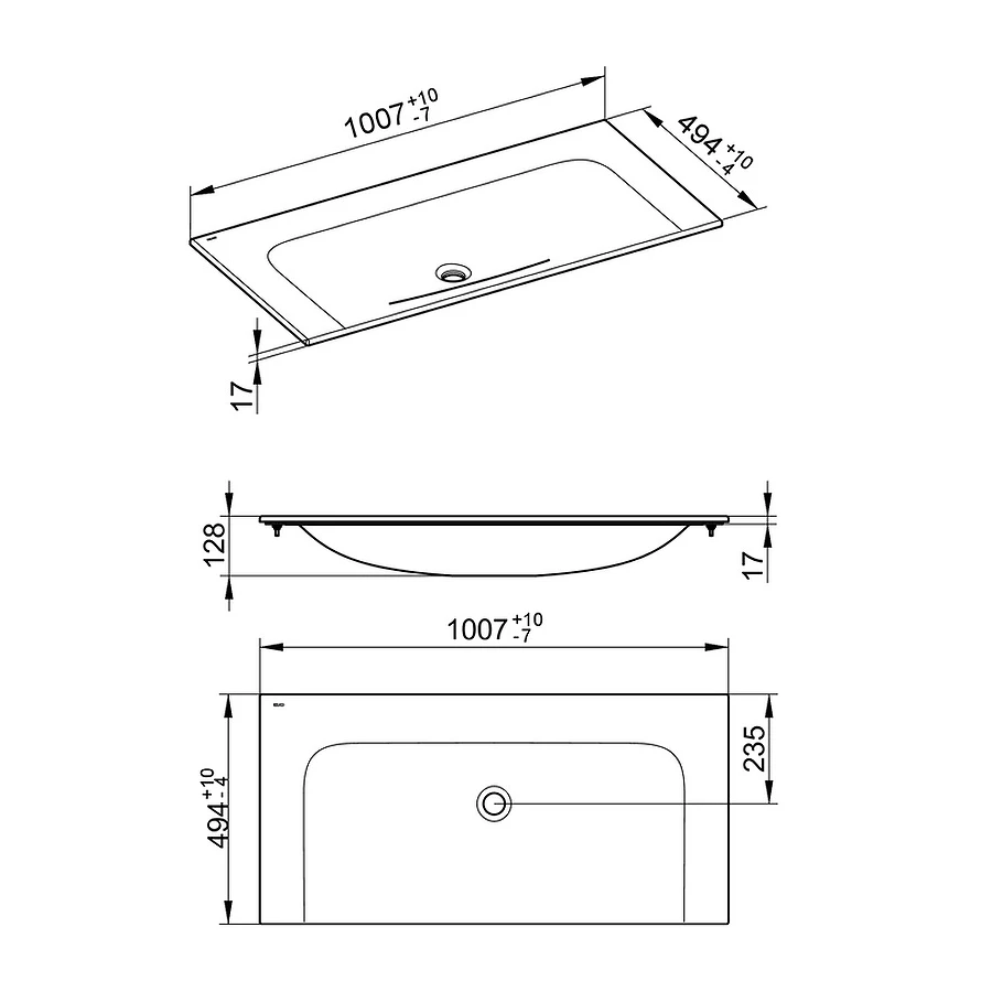Керамический умывальник Keuco Plan 32970311001 1007x17x494 mm