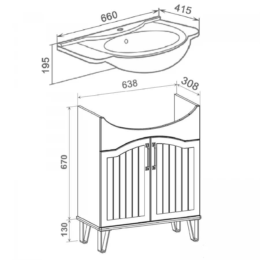 Тумба под раковину Runo Марсель 65 бежевая под умывальник Классик 65 00-00001218