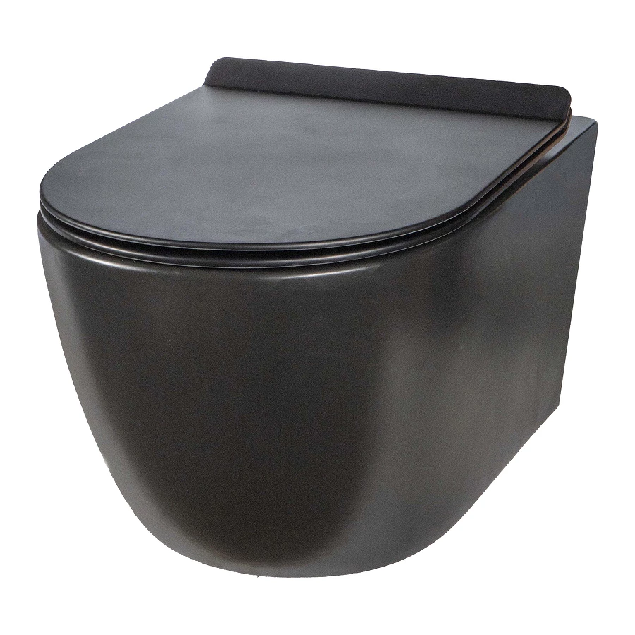 Унитаз подвесной безободковый Creto Logan L1 с крышкой сиденьем микролифт матовый черный 1001-002-L1BLMAT