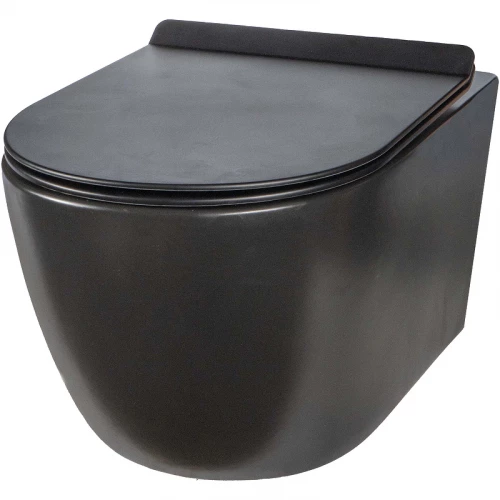 Унитаз подвесной безободковый Creto Logan L1 с крышкой сиденьем микролифт матовый черный 1001-002-L1BLMAT