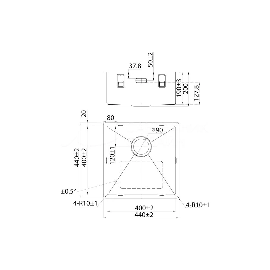 Кухонная мойка Iddis Edifice графит EDI44G0i77 44х44 см