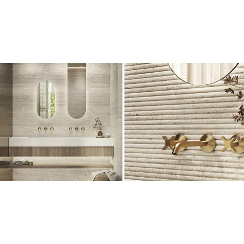 Плитка настенная Porcelanosa Таранто Бианко Стрипе / Taranto Bianco Stripe матовая белая 100371169 150х59,6 см