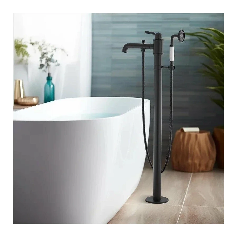 Смеситель Aquatek Классик для ванны напольный внешняя и скрытая часть матовый черный AQ1545MB