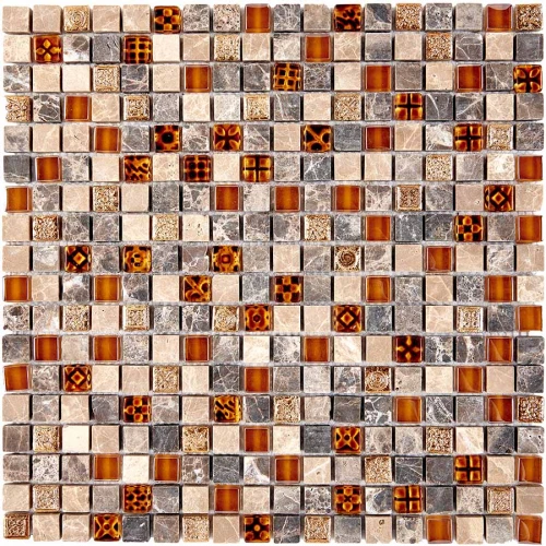 Мозаика из мрамора и стекла Pixel mosaic Камень и стекло чип 15x15 мм сетка Pix 720 30х30 см
