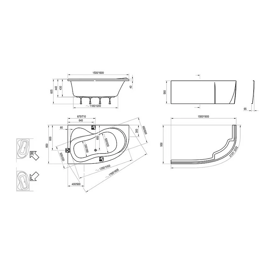 Ванна Ravak Rosa 95 L C551000000 150x95 см