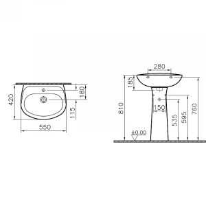 Раковина с пьедесталом Vitra Normus 55 9600B003-7650