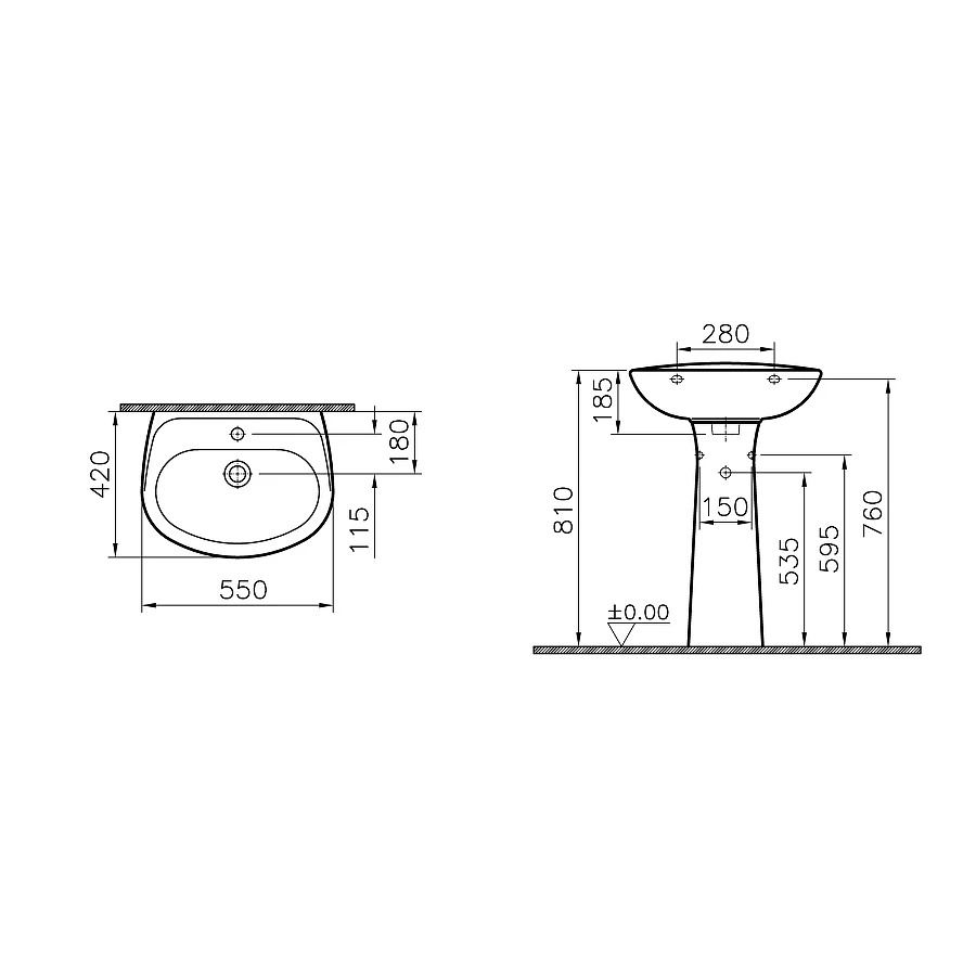 Раковина с пьедесталом Vitra Normus 55 9600B003-7650