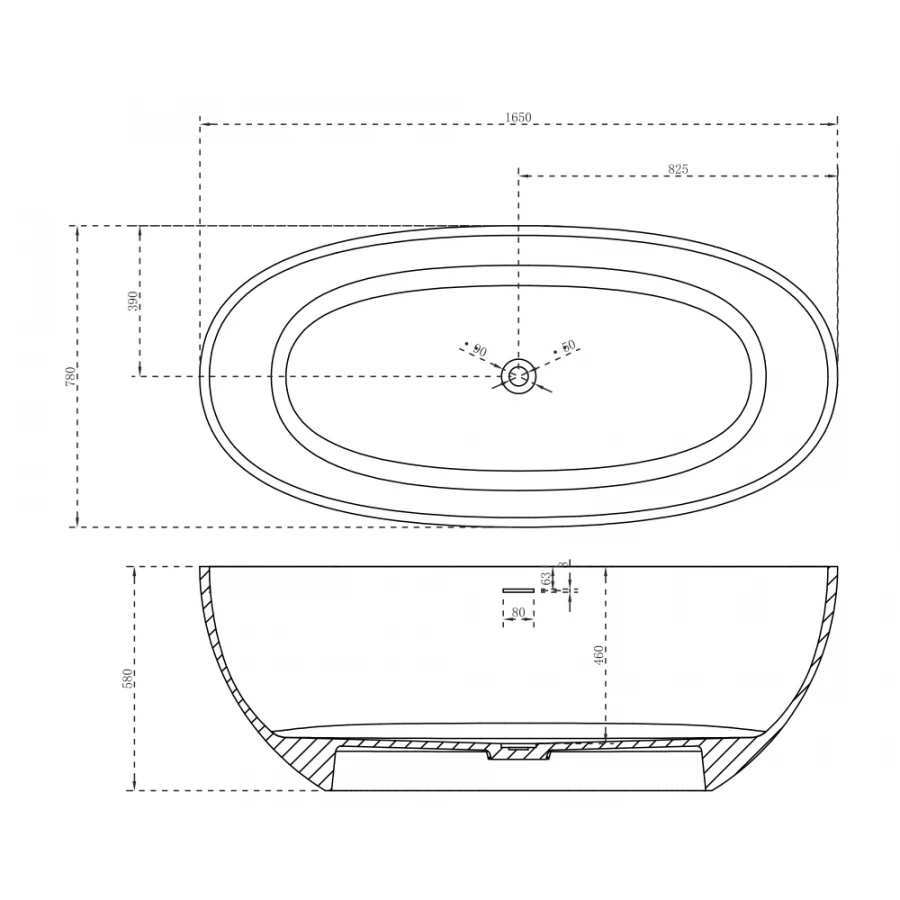 Ванна из искусственного камня Abber Stein белая матовая AS9620-1.6 165х78 см