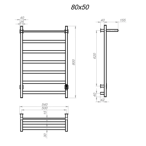 Полотенцесушитель электрический Aringa Порто AR03053GS 80х50 см