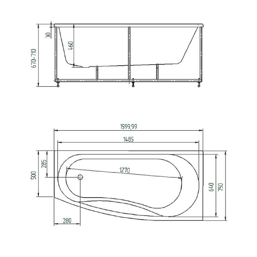 Ванна акриловая Aquatek Пандора левая без гидромассажа PAN160-0000078 160х75 см
