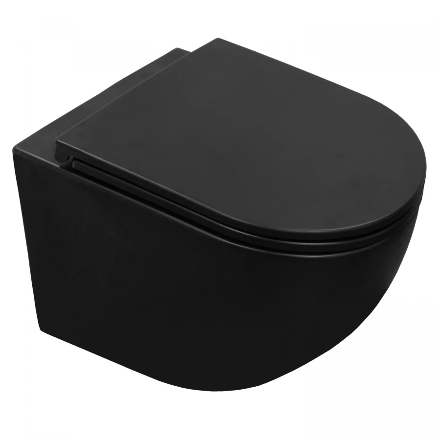 Унитаз подвесной Azario Grado безободковый система антивсплеск торнадо с быстросъемным сиденьем микролифт черный матовый AZ-0046-UQ1-MB 37х49х36 см